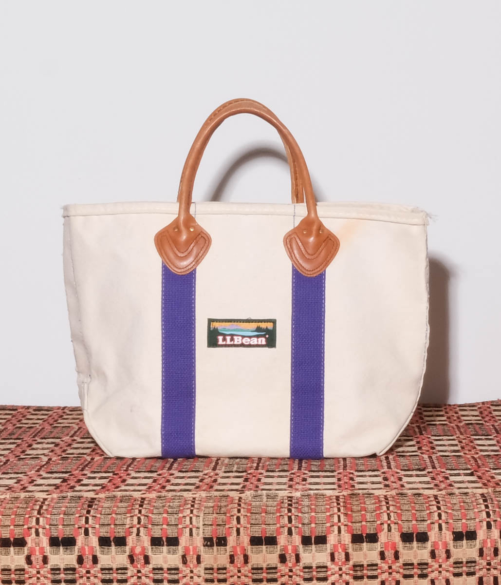 90's L.L.Bean Tote Bag Leather Handle (Natural×Purple)