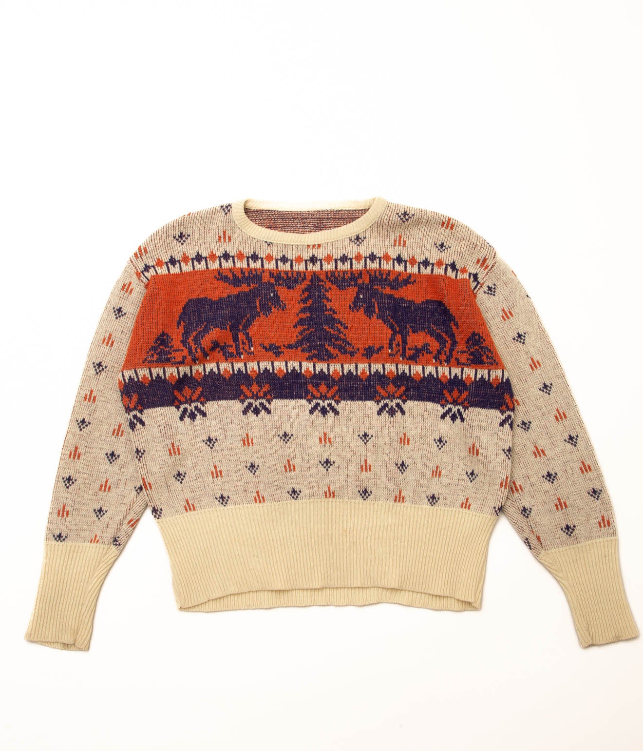 40's 〜 50's Deer Jacquard Sweaters (Natural × Orange)
