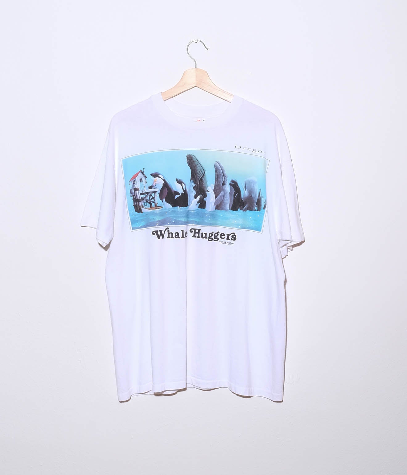 90's Whale Huggers Short Sleeve Tee Shirt (White)