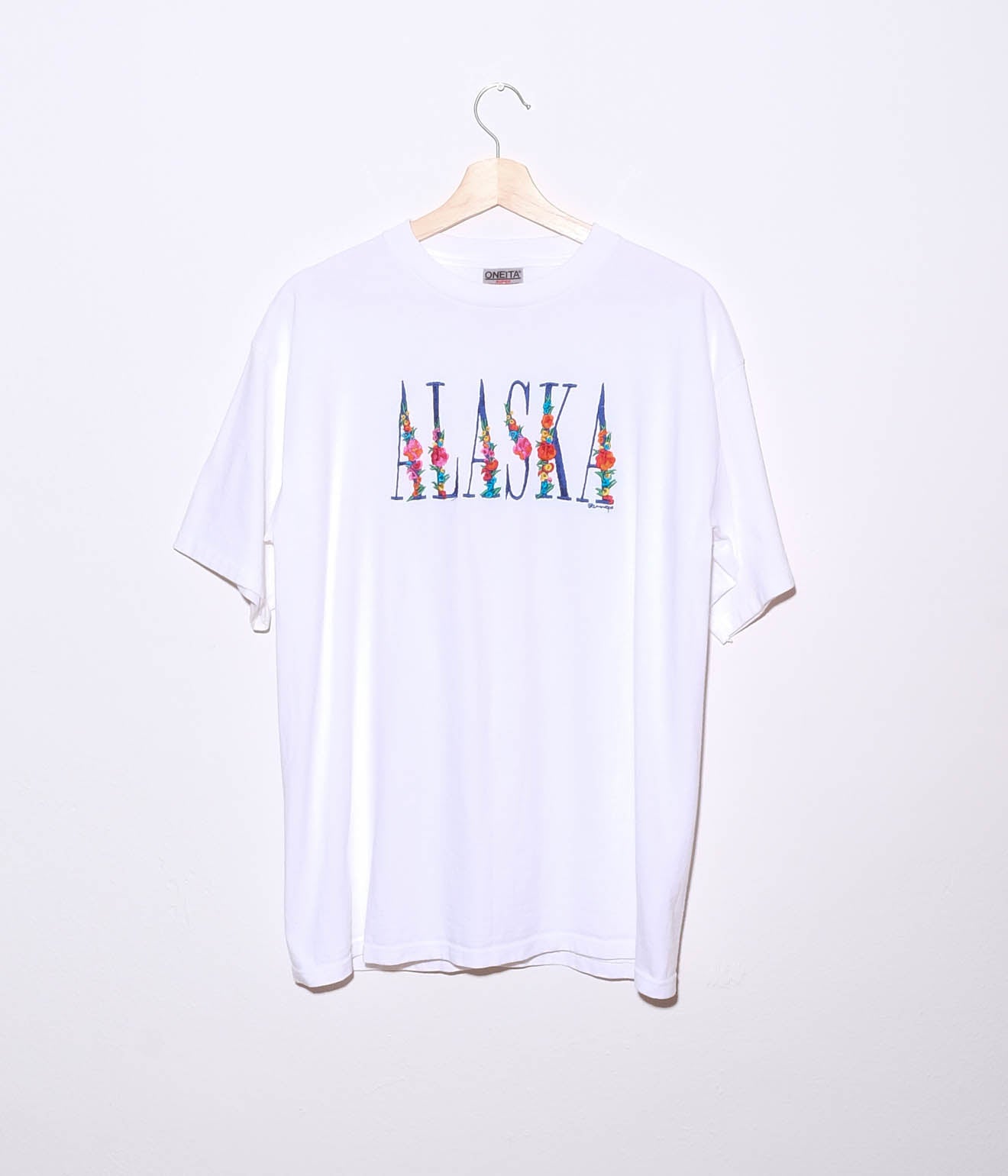 90's ALASKA Embroidery Short Sleeve Tee Shirt (White)