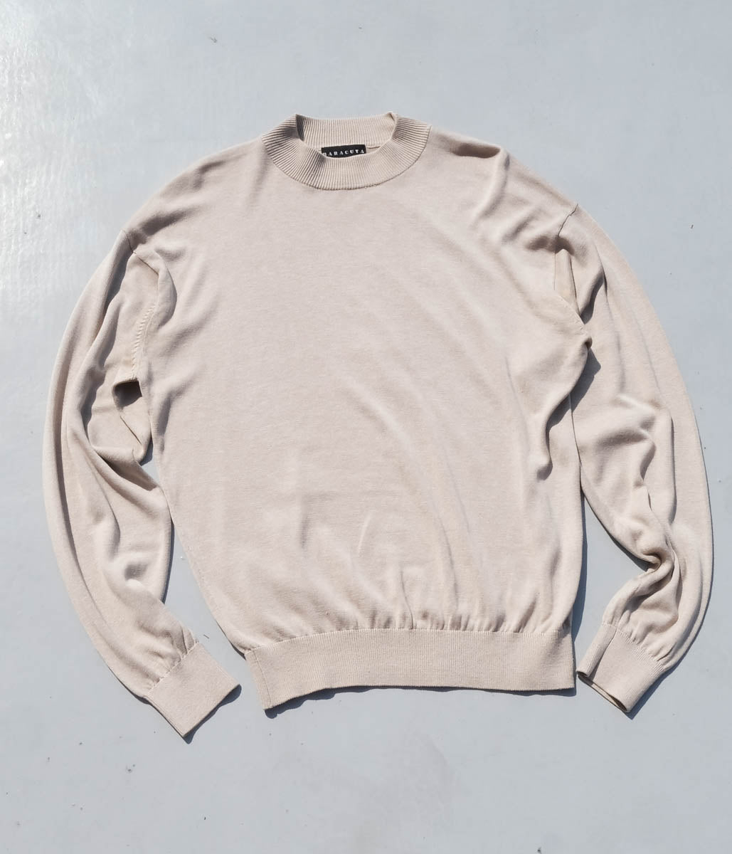 Silk Cotton Mock Neck Sweater (Grey)