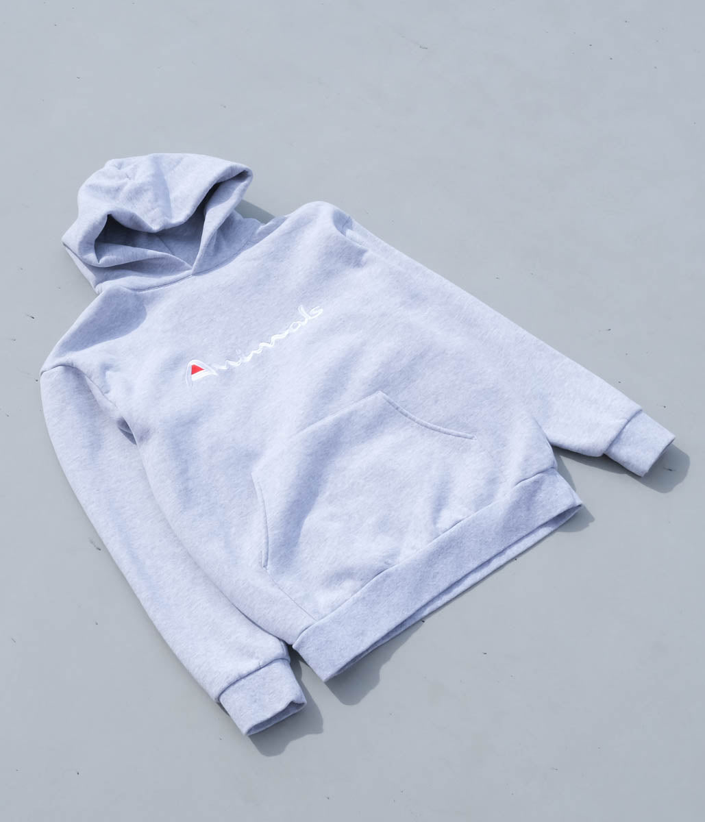 STUDIO WEAREALLANIMALS "Athletic Script Logo Hoodie" (Grey)