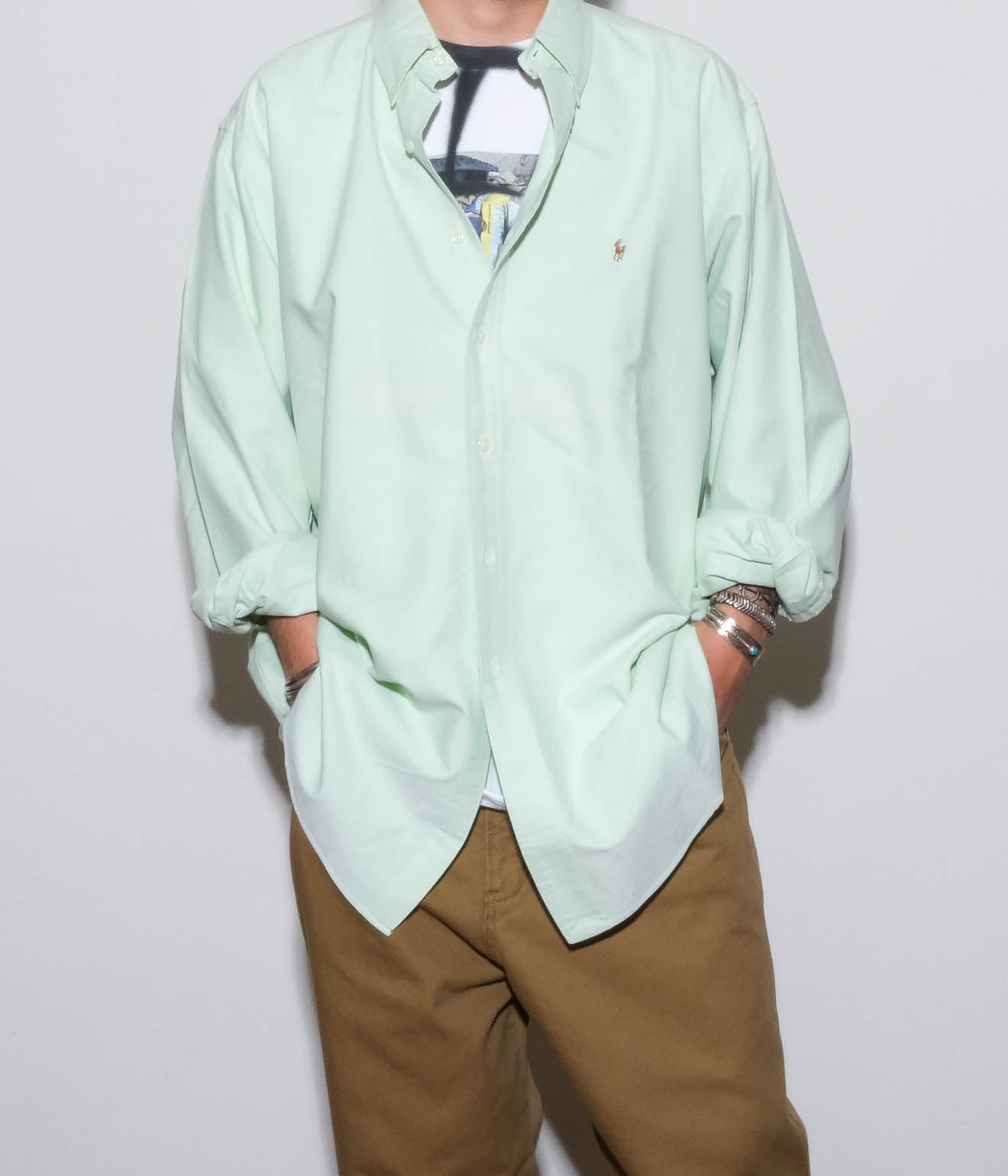 美品　ラルフローレン　オックスフォードBDシャツ　モーリシャス製　ライム Ralph Lauren 